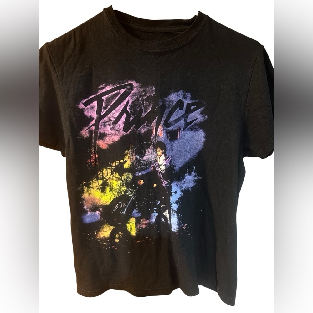 Prince Black Tee with Purple and Multicolor Graphic